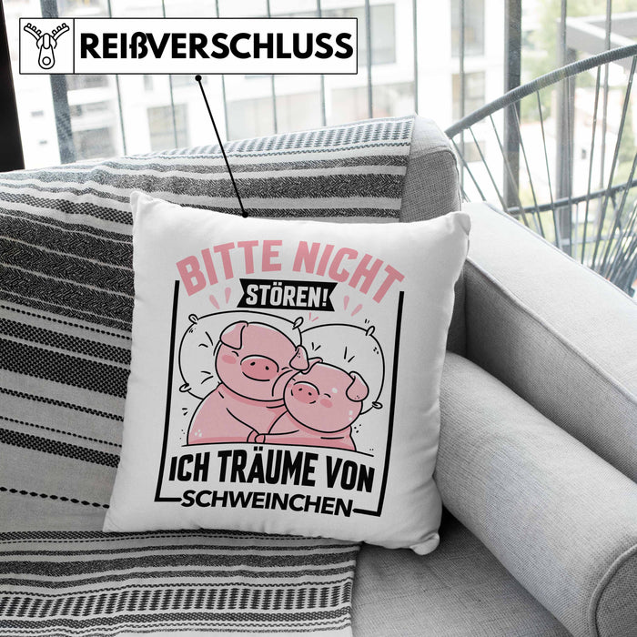 Schweine-Liebhaberin Kissen mit Füllung 40x40 Geschenk Bitte Nicht Stören Ich Träume Von Schweinchen Schwein Sau Besitzer Hausschwein (Grau) Grün Trendation