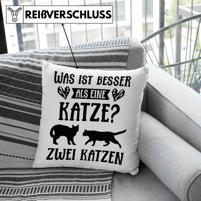 Katze Spruch Kissen mit Füllung 40x40 Lustig Geschenk Cat Kaffee Grafik Katzenliebhaber Geschenke Katzen (Grau) Grün Trendation
