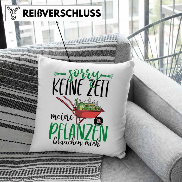 Gärtner Geschenk Kissen mit Füllung 40x40 Sorry Keine Zeit Meine Pflanzen Brauchen Mich Geschenkidee Garten-Pflege (Grau) Rosa Trendation