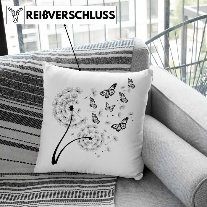 Schmetterling Kissen mit Füllung 40x40 Grafik Geschenkidee Pusteblume (Grau) Blau Trendation