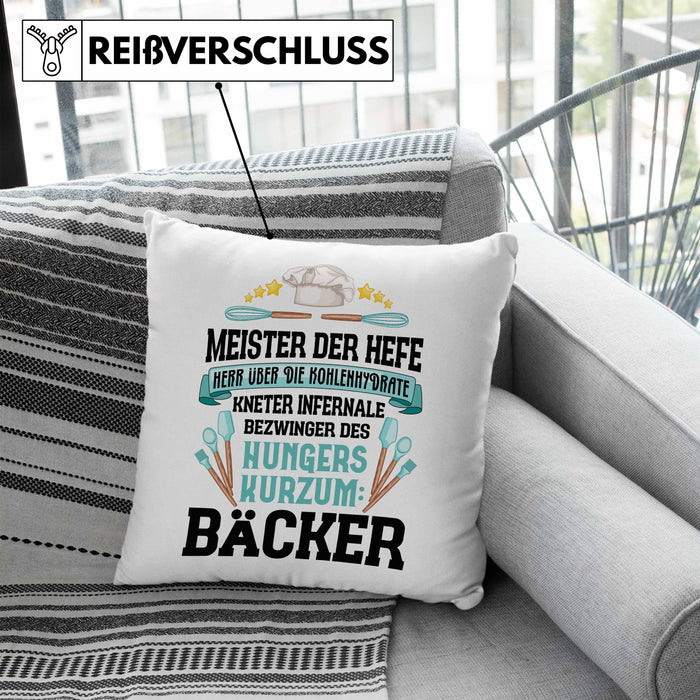 Bäcker Kissen mit Füllung 40x40 mit Spruch Geschenkidee Bäckerin Geschenk Männer Frauen (Grau) Blau Trendation