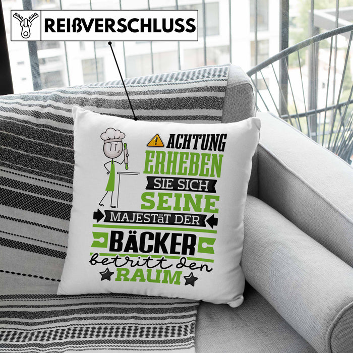 Bäcker Geschenk Kissen mit Füllung 40x40 Lustiger Spruch Erheben Sie Sich Der Bäcker Betritt den Raum (Grau) Rosa Trendation