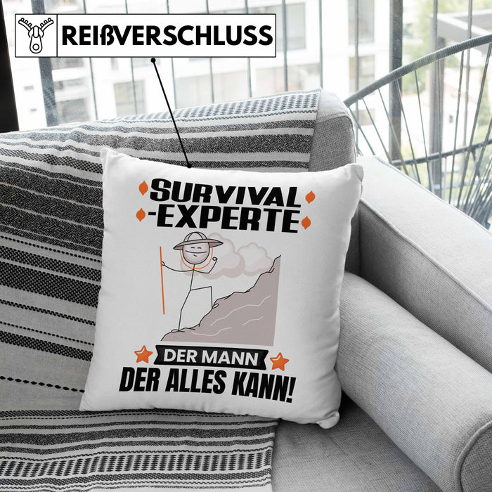 Survival-Experte Kissen mit Füllung 40x40 Geschenk für Survival-Experte Der Mann Der Alles Kann Geschenkidee zum Geburtstag (Grau) Rosa Trendation