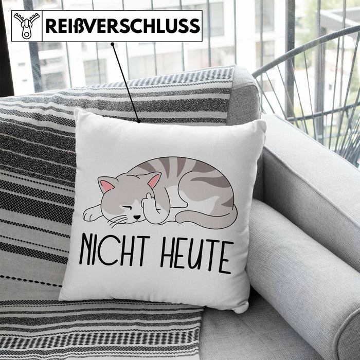 Katze Mittelfinger Kissen mit Füllung 40x40 Geschenk Muffel Nicht Heute Kollegin Frauen (Grau) Blau Trendation