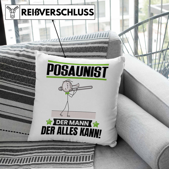 Posaunist Kissen mit Füllung 40x40 Geschenk für Posaunist Der Mann Der Alles Kann Geschenkidee zum Geburtstag (Grau) Blau Trendation