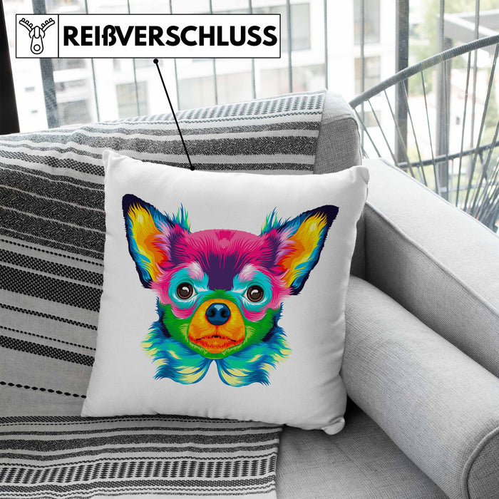 Chihuhahua Mama Besitzer Kissen mit Füllung 40x40 Geschenkidee Frauchen Herrchen Herz Bunte geschenkidee (Grau) Blau Trendation