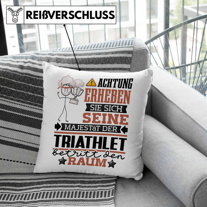 Triathlet Geschenk Kissen mit Füllung 40x40 Lustiger Spruch Erheben Sie Sich Der Triathlet Betritt den Raum (Grau) Rosa Trendation