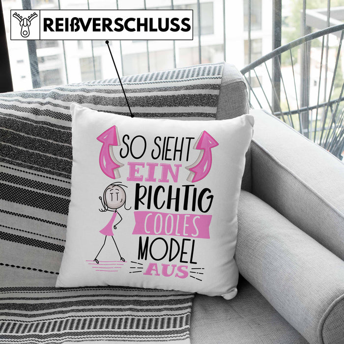 Model Kissen mit Füllung 40x40 Geschenk So Sieht Ein RIchtig Cooles Model Aus Geschenkidee Lustiger Spruch Geburtstag (Grau) Rosa Trendation