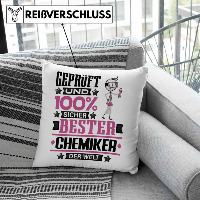 Chemiker Geschenk Lustiger Spruch für Chemiker Geschenkidee Bester Chemiker Der WeltKissen mit Füllung 40x40 (Grau) Blau Trendation