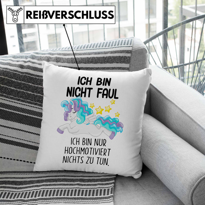 Lustige Ich Bin Nicht Faul Kissen mit Füllung 40x40 Mit Spruch Einhorn Geschenk Mama Freundin Kollegin Geschenkidee Arbeit Frauen (Grau) Blau Trendation