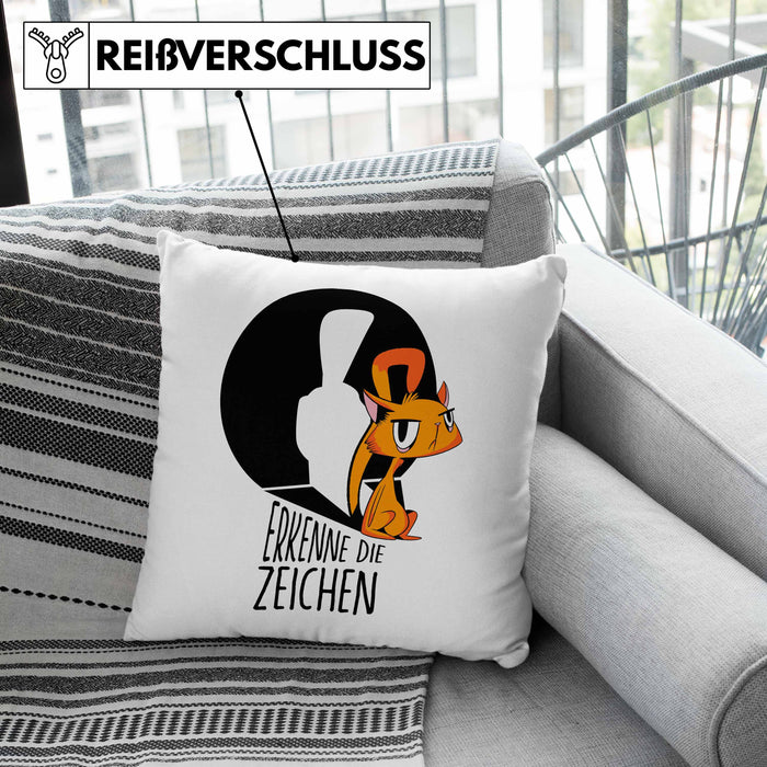Kissen mit Füllung 40x40 mit Katzenmotiv - Erkenne die Zeichen Geschenk Spruch Geschenkidee (Grau) Grün Trendation