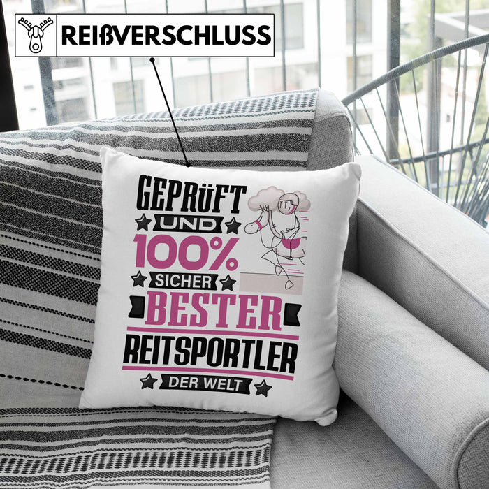 Reitsportler Geschenk Lustiger Spruch für Reitsportler Geschenkidee Bester Reitsportler Der WeltKissen mit Füllung 40x40 (Grau) Rosa Trendation