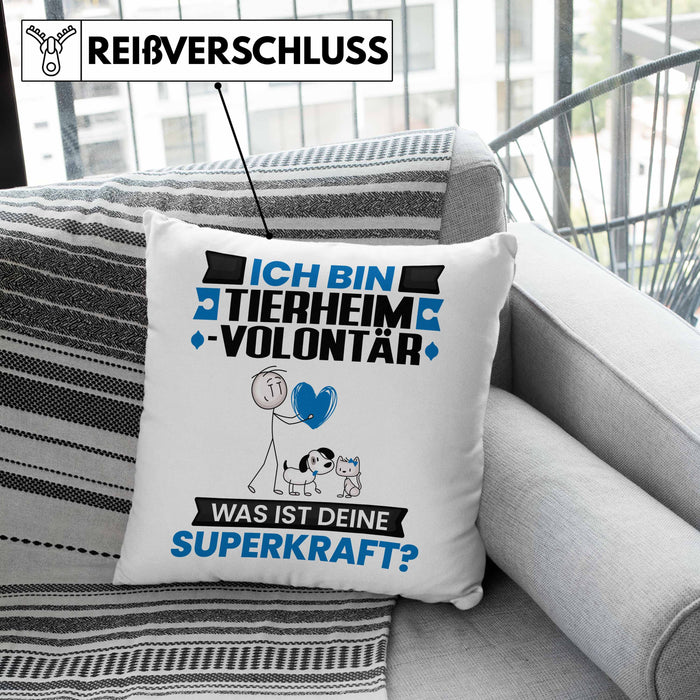 Tierheimvolontär Kissen mit Füllung 40x40 Geschenk für Tierheimvolontär Geburtstag Lustiger Spruch Was Ist Deine Superkraft (Grau) Rosa Trendation