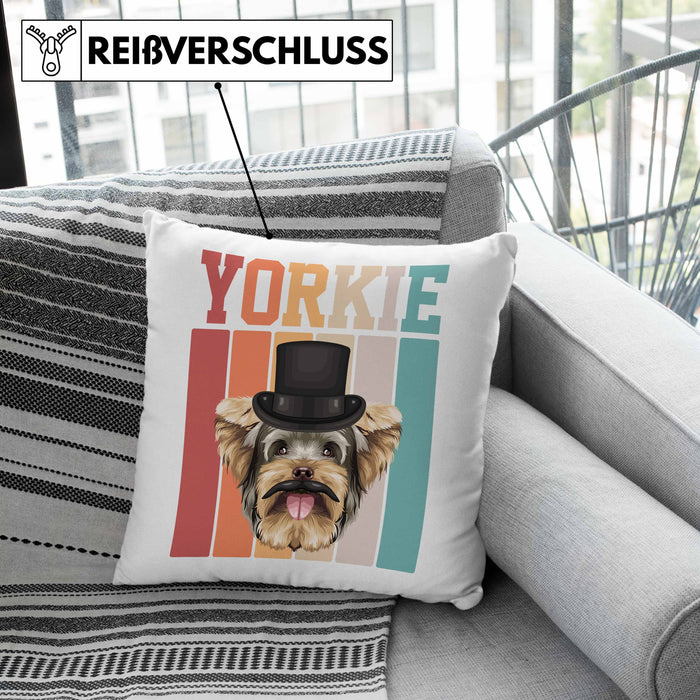 Yorkie Besitzer Kissen mit Füllung 40x40 Geschenk Lustiger Spruch Geschenkidee Retro Vinatge Yorkie (Grau) Rosa Trendation