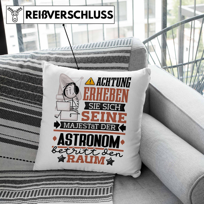 Astronom Geschenk Kissen mit Füllung 40x40 Lustiger Spruch Erheben Sie Sich Der Astronom Betritt den Raum (Grau) Grün Trendation
