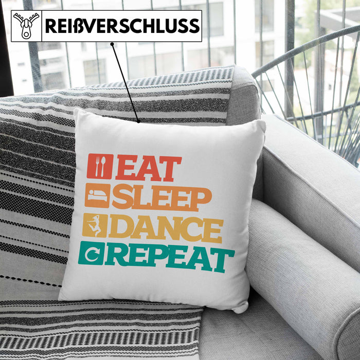 Lustige Tänzer Kissen mit Füllung 40x40 Geschenk für Tanzbegeisterte Tanzlehrer Grafik Eat Sleep Dance Repeat (Grau) Grau Trendation