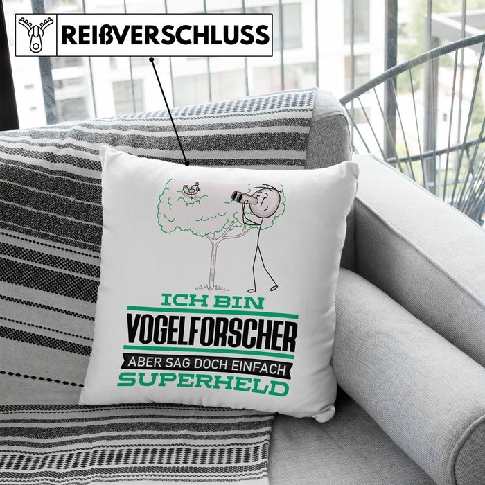 Vogelforscher Geschenk Kissen mit Füllung 40x40 Ich Bin Vogelforscher Aber Sag Doch Einfach Superheld Lustige Geschenkdiee für Vogelforscher (Grau) Blau Trendation