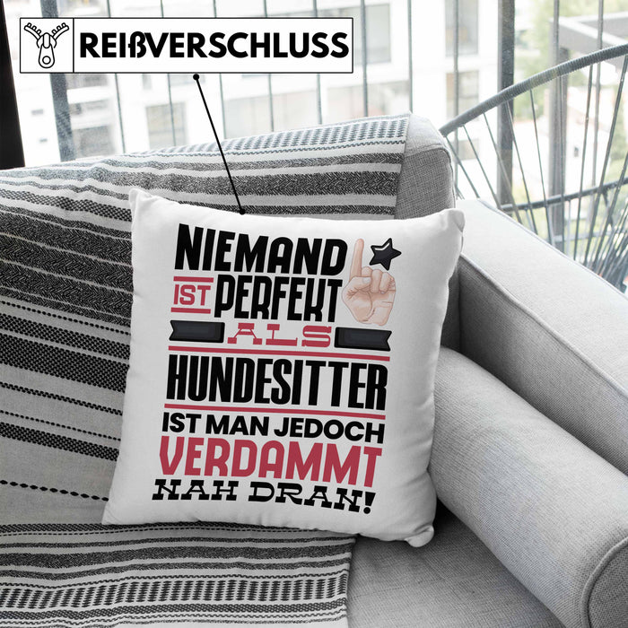 Hundesitter Geschenk Kissen mit Füllung 40x40 Lustige Geschenkidee für Hundesitter Geburtstag Niemand Ist Perfekt Aber Als Hundesitter Ist Man Nah Dran (Grau) Blau Trendation