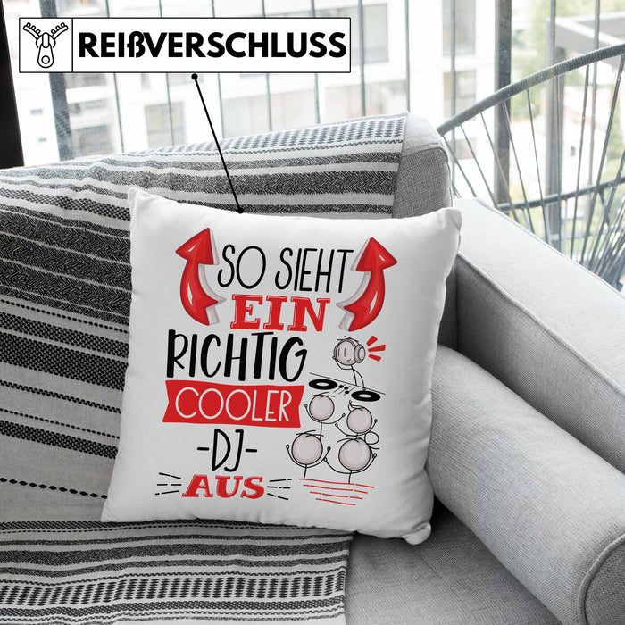 DJ Kissen mit Füllung 40x40 Geschenk So Sieht Ein RIchtig Cooler DJ Aus Geschenkidee Lustiger Spruch Geburtstag (Grau) Grau Trendation