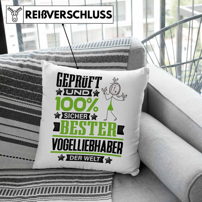 Vogelliebhaber Geschenk Lustiger Spruch für Vogelliebhaber Geschenkidee Bester Vogelliebhaber Der WeltKissen mit Füllung 40x40 (Grau) Grün Trendation