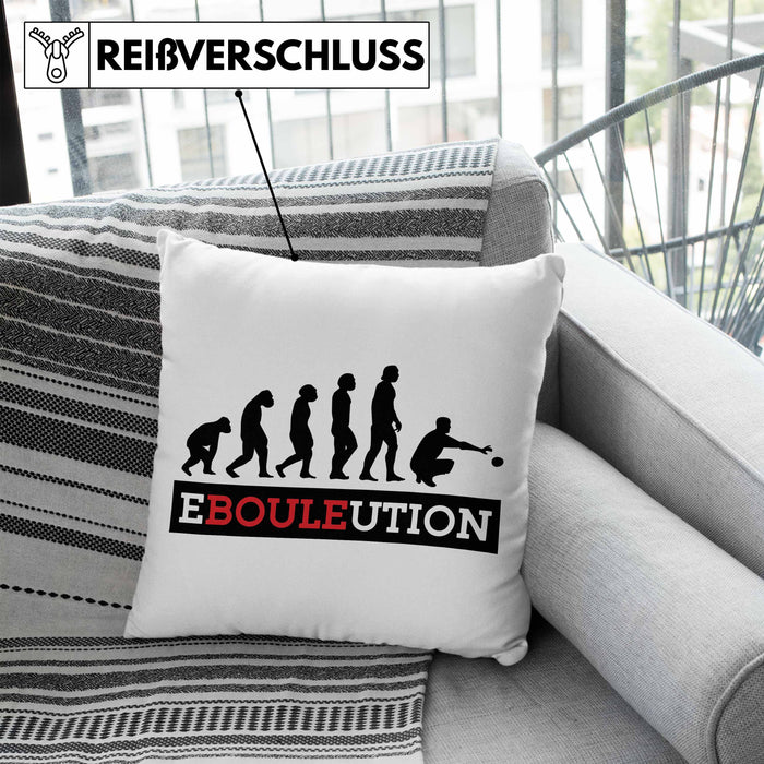 Boule Kissen mit Füllung 40x40 Geschenk Boule-Spieler Geschenkidee Spruch Ebouleution (Grau) Blau Trendation