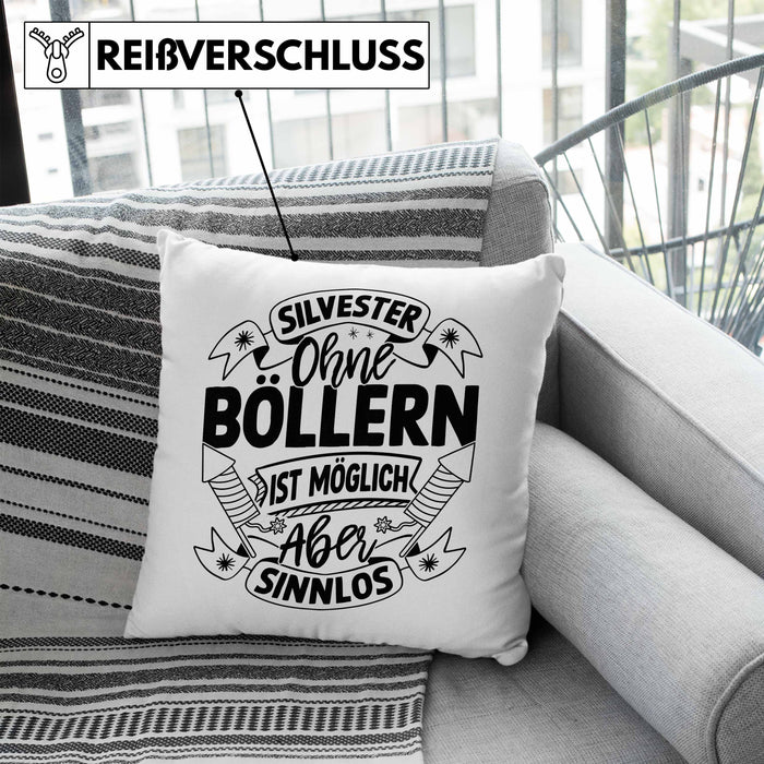 Silvester Ohne Böllern Ist Möglich Aber Sinnlos Kissen mit Füllung 40x40 Geschenk Silvester-Fan Dekoration 2025 Deko (Grau) Blau Trendation