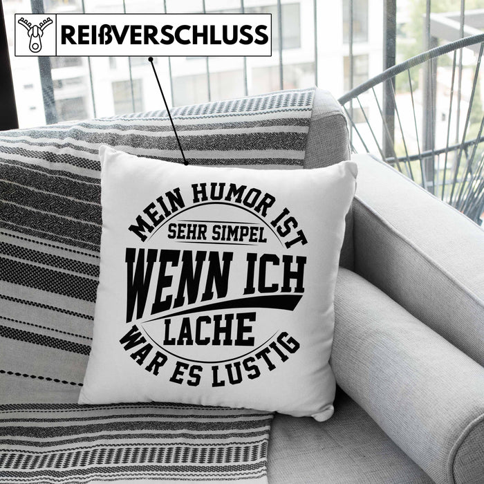 Lustige Kissen mit Füllung 40x40 mit Spruch Mein Humor Ist Simpel Wenn Ich Lache War Es Lustig Geschenk Arbeits-Kollege Geschenkidee Gag Joke (Grau) Rosa Trendation
