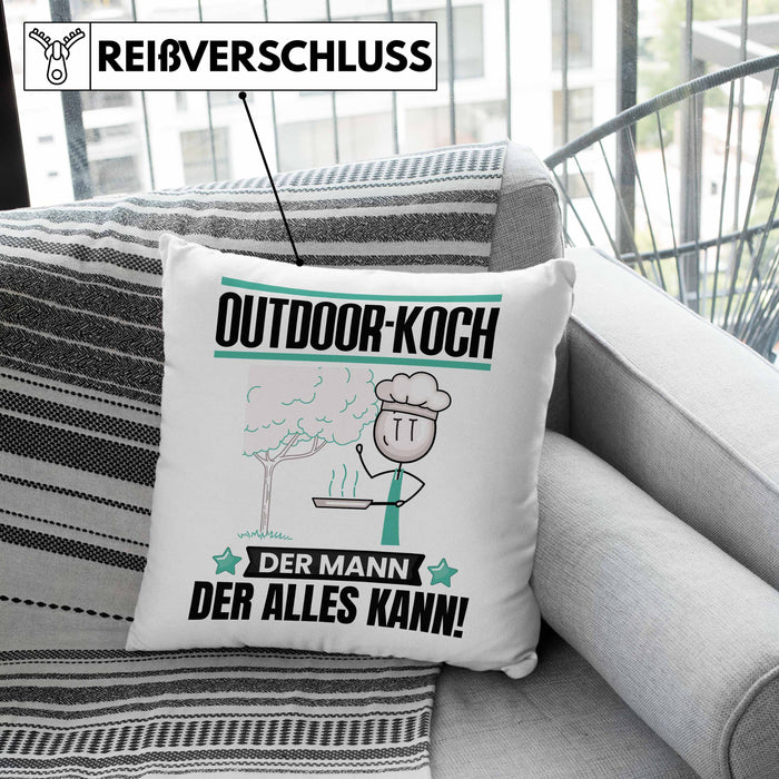 Outdoor-Koch Kissen mit Füllung 40x40 Geschenk für Outdoor-Koch Der Mann Der Alles Kann Geschenkidee zum Geburtstag (Grau) Grau Trendation