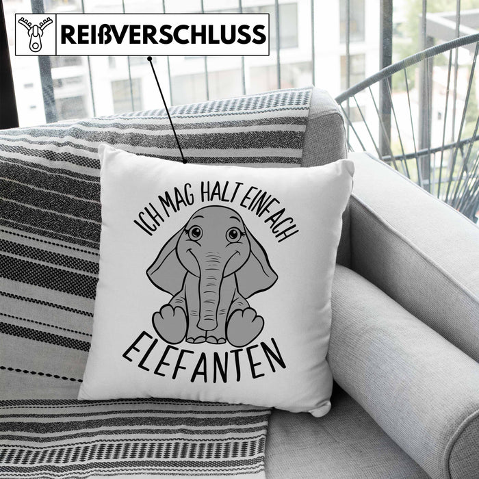 Elefant Kissen mit Füllung 40x40 Geschenk Für Elefanten-Liebhaber Geschenkidee Ich Mag Halt Einfach Elefanten (Grau) Blau Trendation