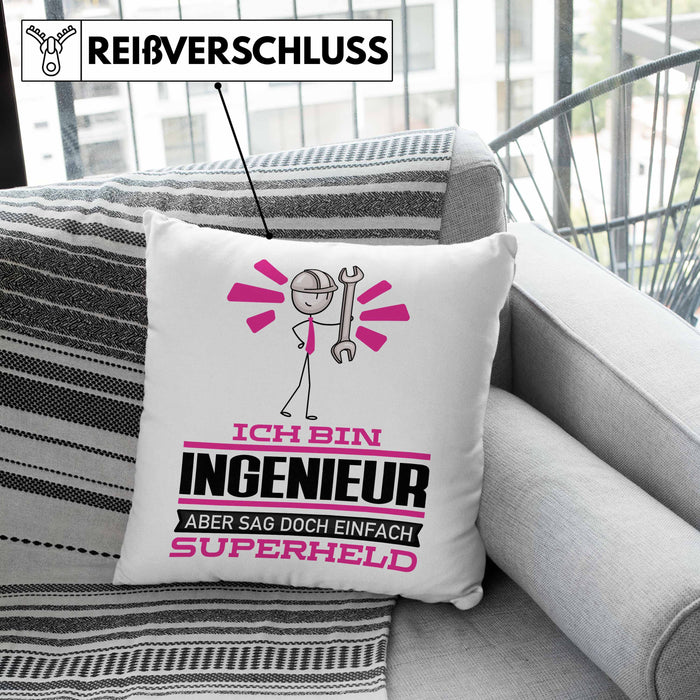 Ingenieur Geschenk Kissen mit Füllung 40x40 Ich Bin Ingenieur Aber Sag Doch Einfach Superheld Lustige Geschenkdiee für Ingenieur (Grau) Grau Trendation