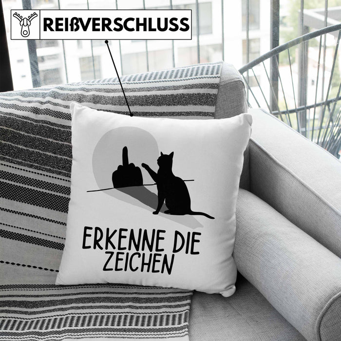 Erkenne Die Zeichen Kissen mit Füllung 40x40 Geschenk Kissen mit Füllung 40x40 Mittelfing** Geschenkidee Sarkasmus Spruch (Grau) Blau Trendation