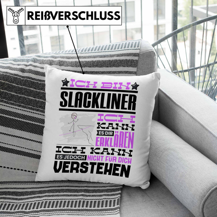 Slackliner Geschenk Kaffee-Kissen mit Füllung 40x40 Geschenkidee für Slackliner Ich Bin Slackliner Ich Kann Es Dir Erklären Jedoch Nicht Für Dich Verstehen Spruch Lustig (Grau) Grün Trendation