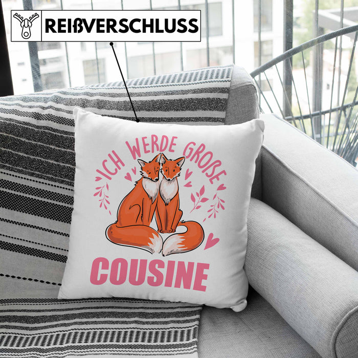 Du Wirst Große Cousine Kissen mit Füllung 40x40 Geschenk Ich Werde Große Cousine Nachwuchs (Grau) Rosa Trendation