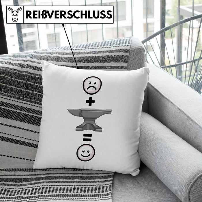 Schmied Kissen mit Füllung 40x40 Geschenk für Metallbauer Lustige Geschenkidee :( + Schmied = :) (Grau) Blau Trendation