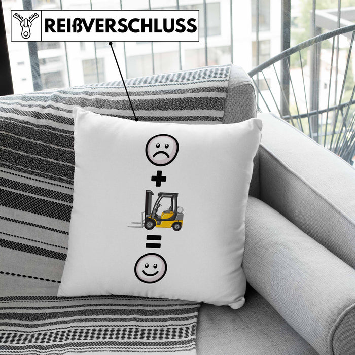 Gabelstapler Kissen mit Füllung 40x40 Geschenk für Lagerist Lagerarbeiter Lustige Geschenkidee :( + Gabelstapler = :) (Grau) Rosa Trendation