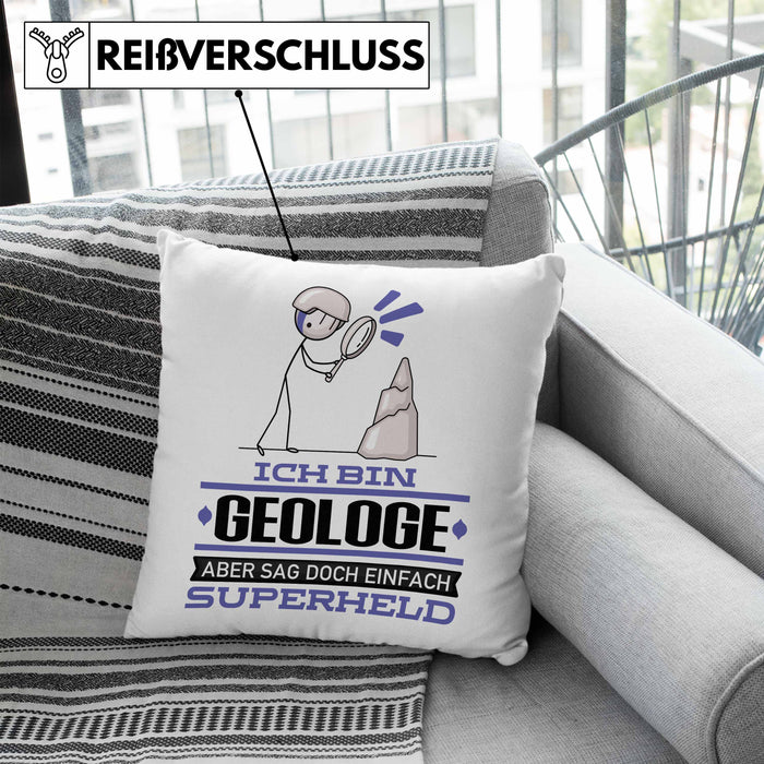 Geologe Geschenk Kissen mit Füllung 40x40 Ich Bin Geologe Aber Sag Doch Einfach Superheld Lustige Geschenkdiee für Geologe (Grau) Blau Trendation