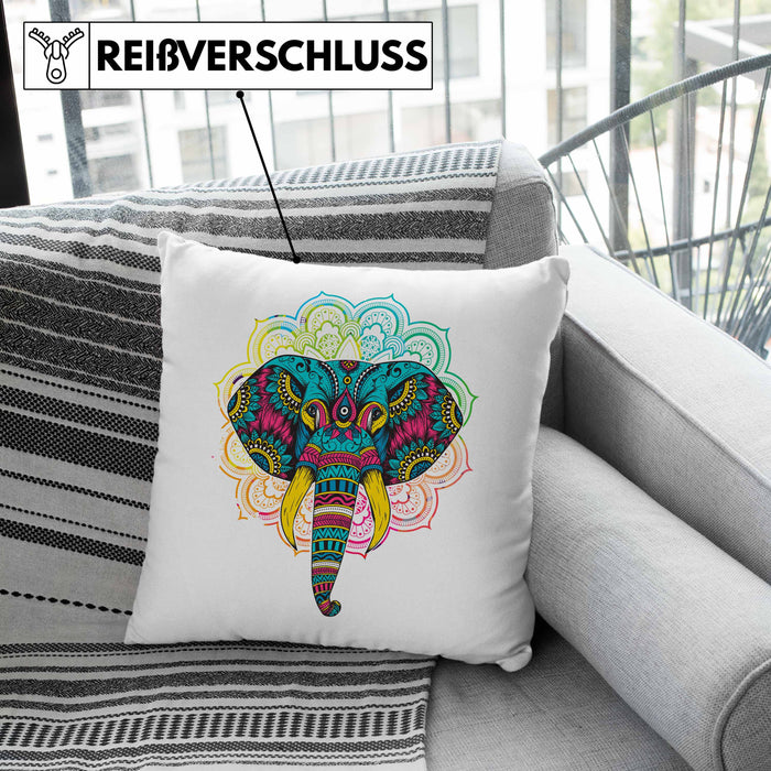 Elefant Kissen mit Füllung 40x40 Geschenk Für Elefanten-Liebhaber Geschenkidee Mandala Bunt (Grau) Rosa Trendation