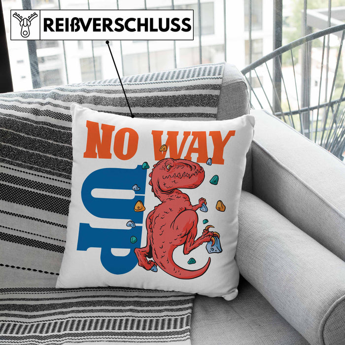 Bouldern Kissen mit Füllung 40x40 für Kletterfans mit Dino-T-Rex Grafik "No Way Up" (Grau) Grün Trendation