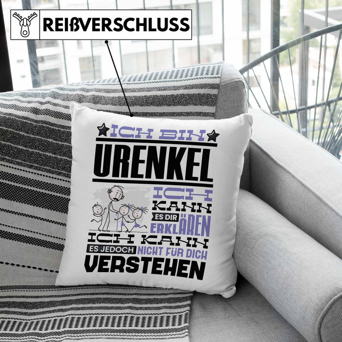 Urenkel Geschenk Kaffee-Kissen mit Füllung 40x40 Geschenkidee für Urenkel Ich Bin Urenkel Ich Kann Es Dir Erklären Jedoch Nicht Für Dich Verstehen Spruch Lustig (Grau) Grau Trendation