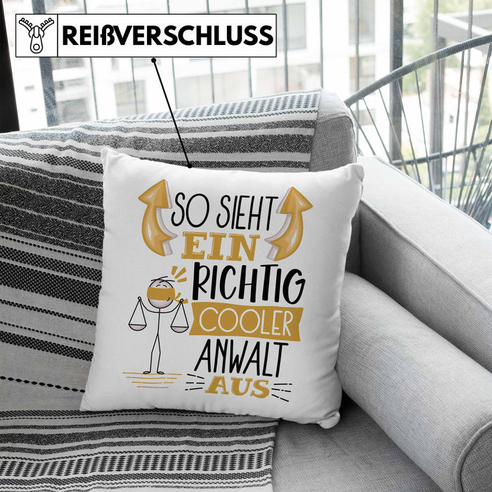 Anwalt Kissen mit Füllung 40x40 Geschenk So Sieht Ein RIchtig Cooler Anwalt Aus Geschenkidee Lustiger Spruch Geburtstag (Grau) Blau Trendation