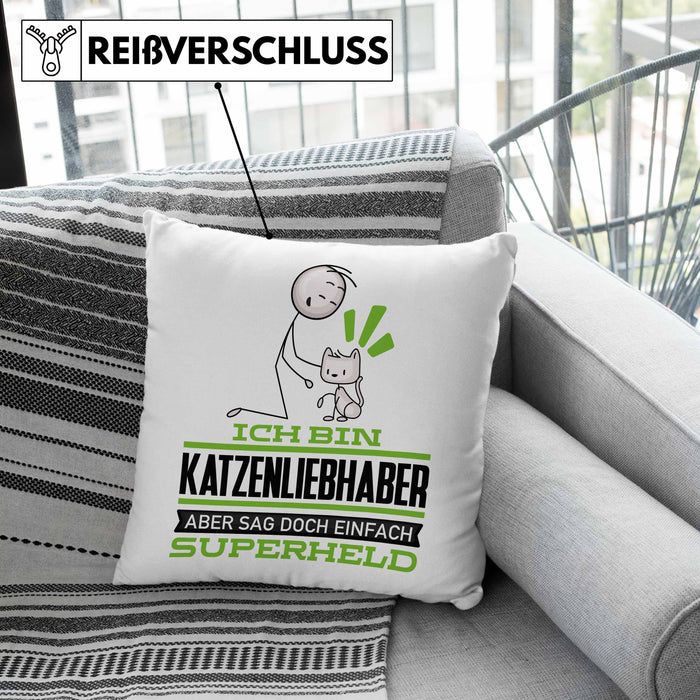 Katzenliebhaber Geschenk Kissen mit Füllung 40x40 Ich Bin Katzenliebhaber Aber Sag Doch Einfach Superheld Lustige Geschenkdiee für Katzenliebhaber (Grau) Grün Trendation