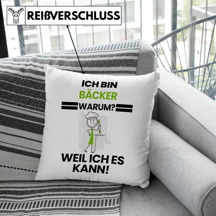 Bäcker Geschenk Kissen mit Füllung 40x40 Lustiger Spruch Ich Bin Bäcker Warum Weil Ich Es Kann Geschenkidee Bester Bäcker Geburtstag (Grau) Blau Trendation