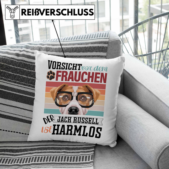 Jack Russell Besitzerin Frauchen Kissen mit Füllung 40x40 Geschenk Lustiger Spruch Geschenkidee Vorsicht Vor Dem Frauchen (Grau) Grün Trendation