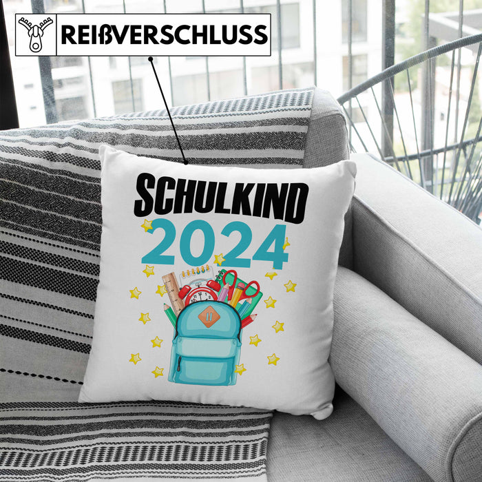 Einschulung Mädchen Geschenk Schultüte Füllung Kissen mit Füllung 40x40 Schulstart 1. Schultag Schuleinführung Schulanfang Geschenkidee Schulkind 2024 (Grau) Blau Trendation