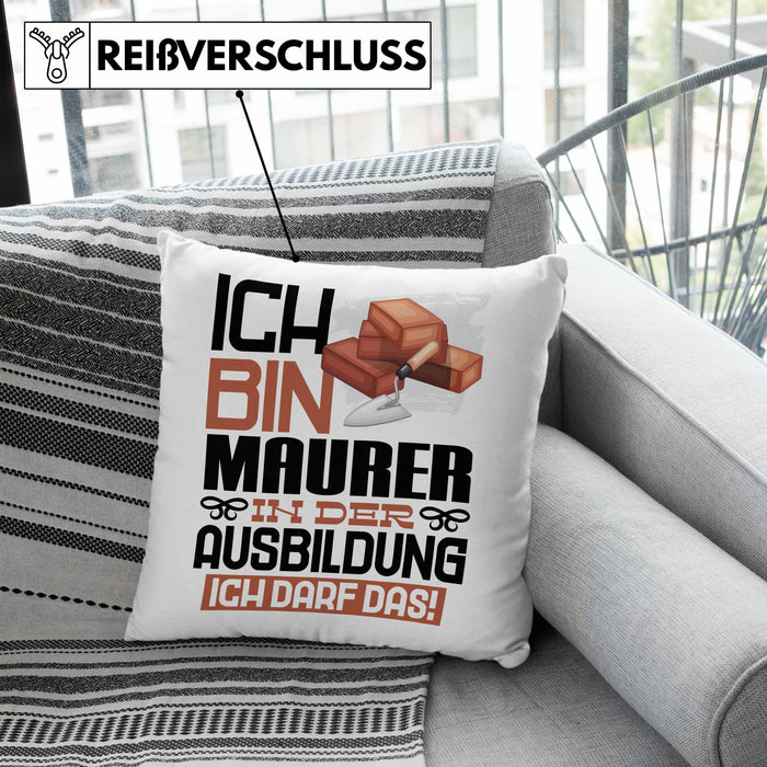 Maurer Ausbildung Kissen mit Füllung 40x40 Geschenk Ich Bin Maurer In Der Ausbildung Ich Darf Das Geschenkidee Spruch (Grau) Blau Trendation