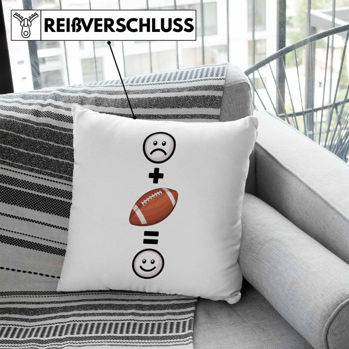 American Football Kissen mit Füllung 40x40 Geschenk für Footballspieler Lustige Geschenkidee :( + Football = :) Geburtstag (Grau) Blau Trendation