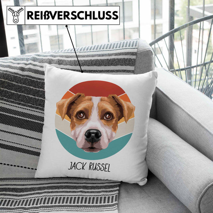 Jack Russel Besitzer Kissen mit Füllung 40x40 Geschenk Lustiger Spruch Geschenkidee Jack Russel Mama Papa (Grau) Blau Trendation
