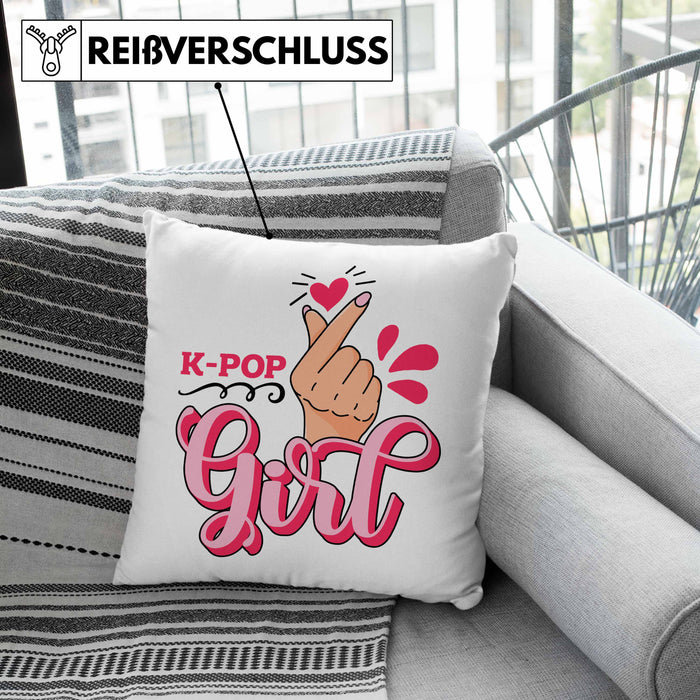 K-Pop Girl Kissen mit Füllung 40x40 Geschenkidee für K-Pop Fans Asiatische Musik (Grau) Rosa Trendation