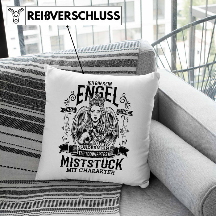 Tattoo Kissen mit Füllung 40x40 Spruch Tätowiererin Geschenk Frauen Geschenkidee (Grau) Blau Trendation