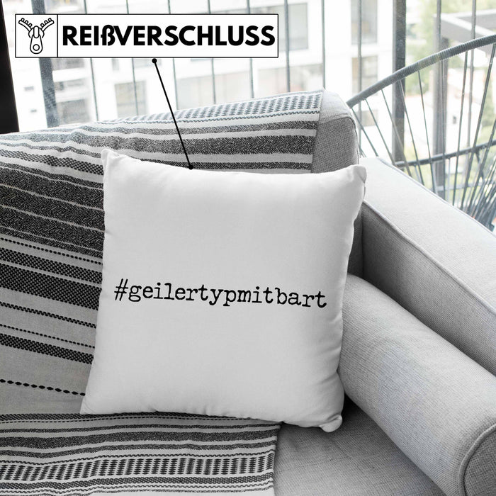 Bartträger Kissen mit Füllung 40x40 Geilertypmitbart Bart Geschenk Bart Lustig (Grau) Grün Trendation